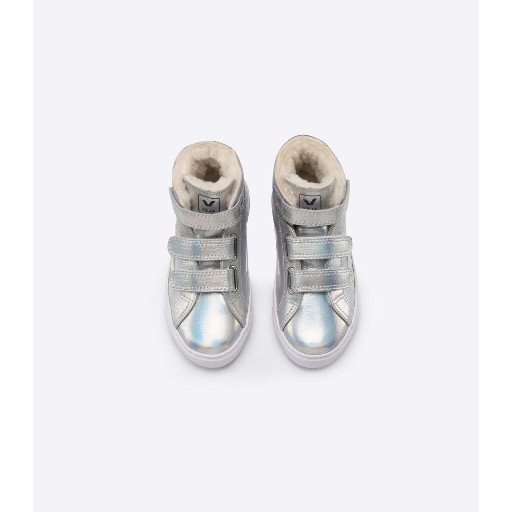 Veja ESPLAR MID FURED LEATHER Vysoke Detske Silver/White | SK 693CTV